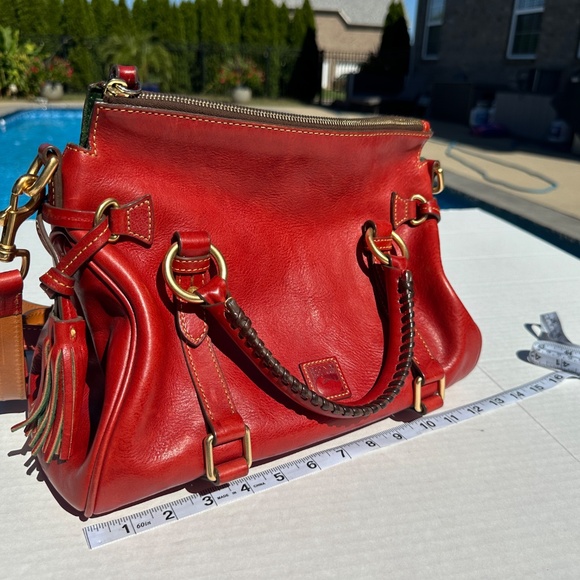 Dooney & Bourke Florentine Red Leather Large Satchel Crossbody Bag - Picture 14 of 17